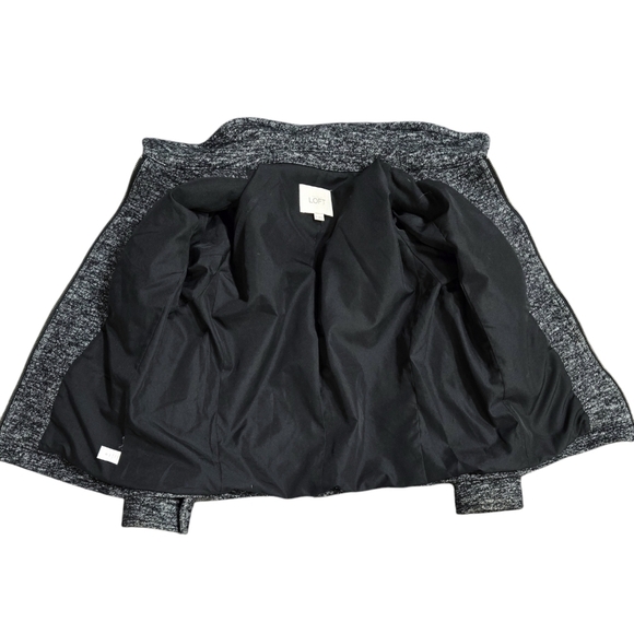 LOFT Wool Blend Charcoal Gray Marled Knit Cropped Zip Jacket Pockets Preppy - Picture 9 of 10